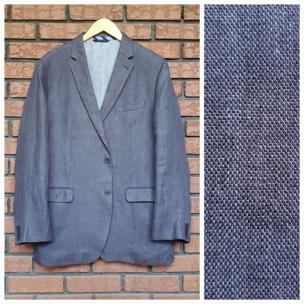 Banana Republic Modern Slim Fit Linen Blazer 44R 44 R Blue Two Button Sport Coat